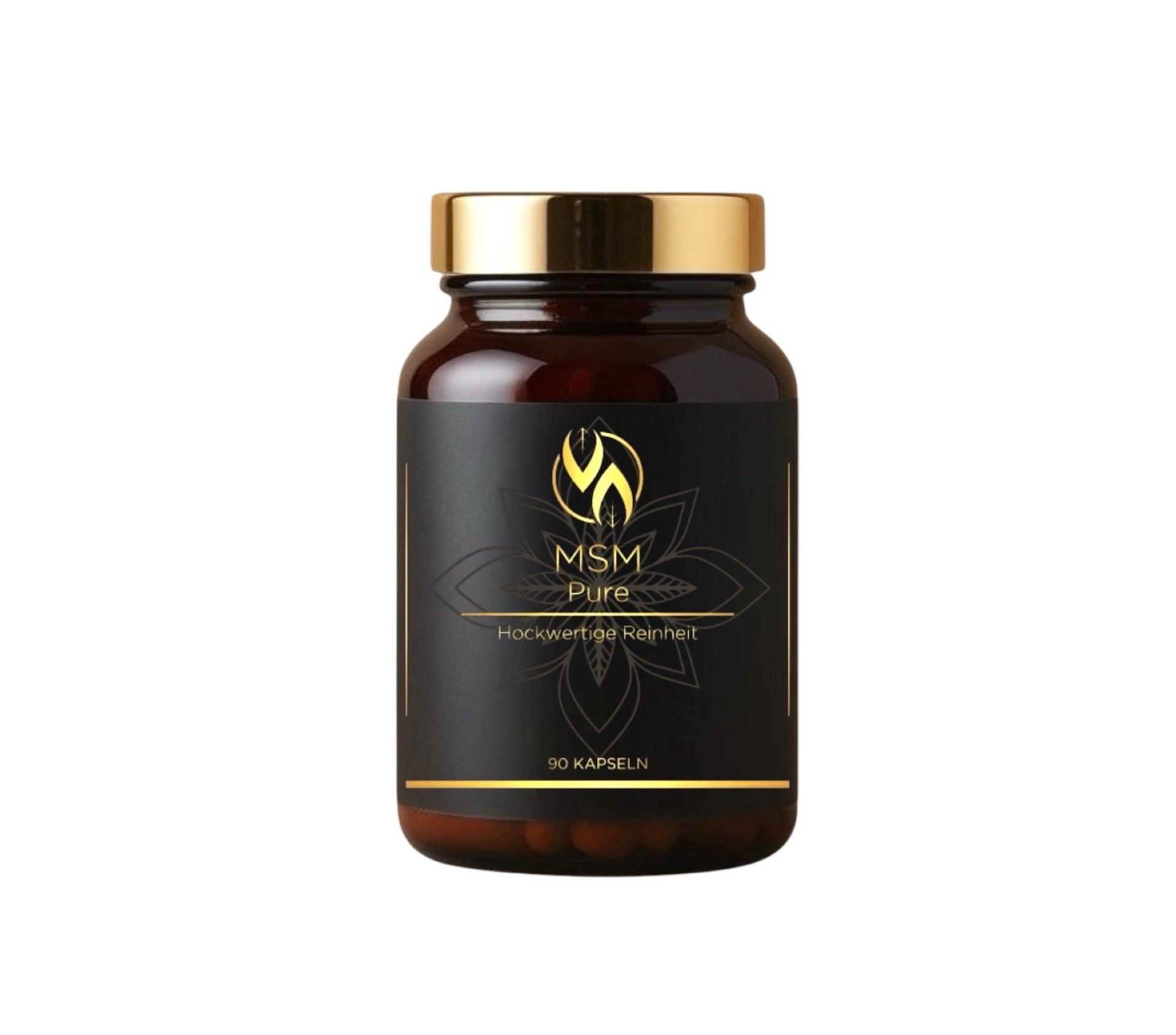 MSM Pure Kapseln – hochwertige Reinheit, 90 Kapseln in brauner Glasflasche mit goldenem Deckel
