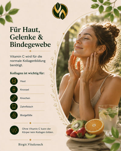 Frau mit gesunder Haut & Vitamin C für Kollagen, Gelenke & Bindegewebe – natürliche Nahrungsergänzung