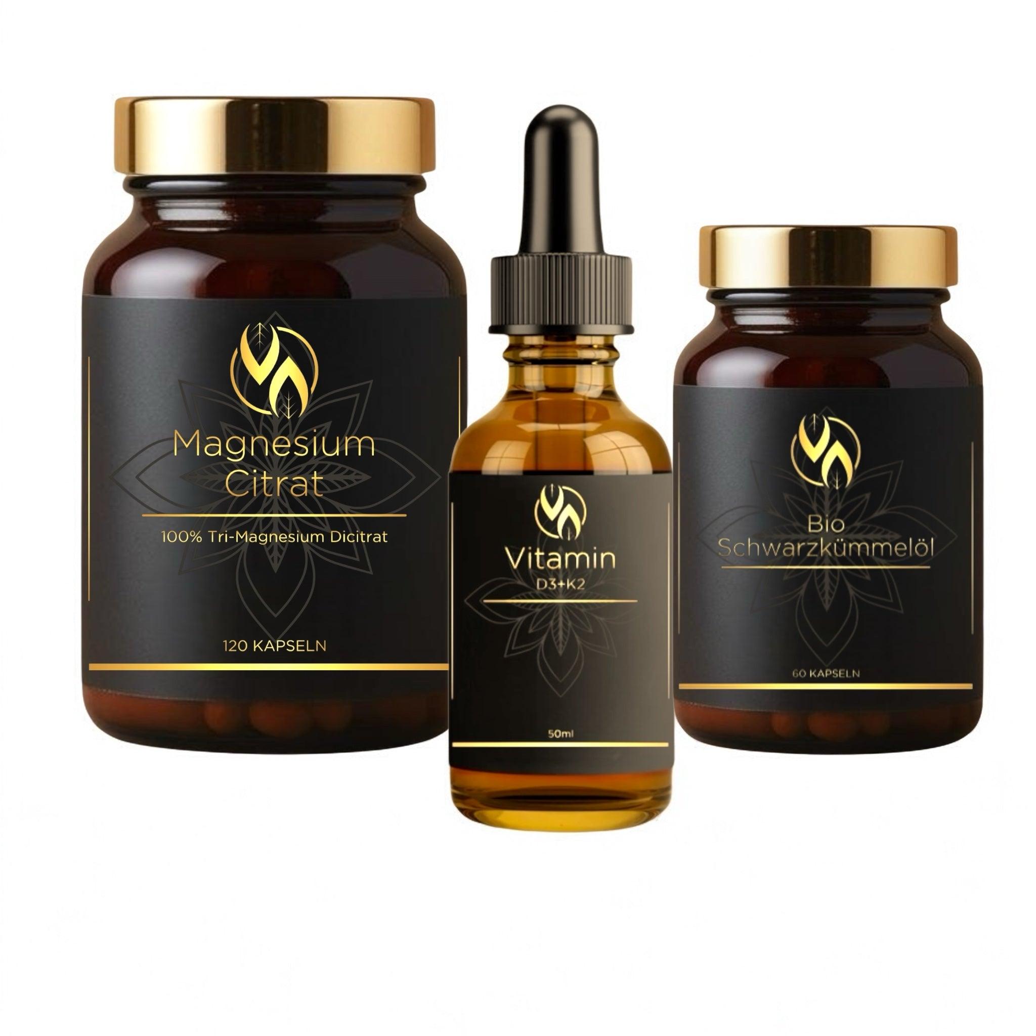 Magnesiumcitrat + Vitamin D3+K2 + Bio Schwarzkümmelöl - Vital Aurea