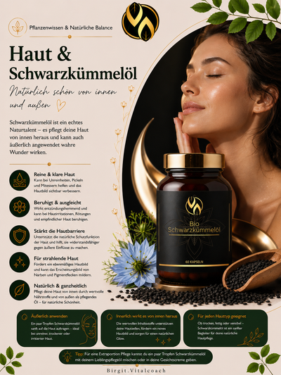 Bio Schwarzkümmelöl Kapseln für Hautpflege & natürliche Schönheit – rein, beruhigend, hautbarriere-stärkend