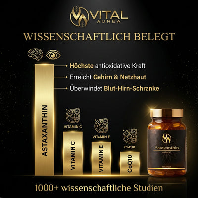 Astaxanthin Kapseln mit Vitamin C, E und CoQ10 – wissenschaftlich belegt für Gehirn, Netzhaut & antioxidative Kraft