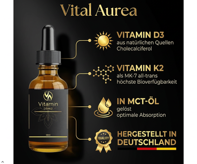 Vitamin D3 + K2 Tropfen in MCT-Öl, hochbioverfügbar, hergestellt in Deutschland