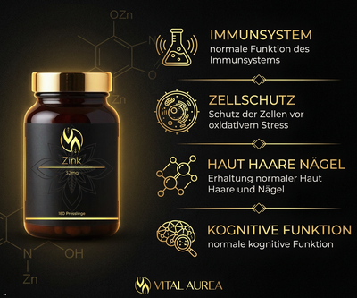 Zink 32mg Presslinge für Immunsystem, Zellschutz, Haut Haare Nägel & kognitive Funktion