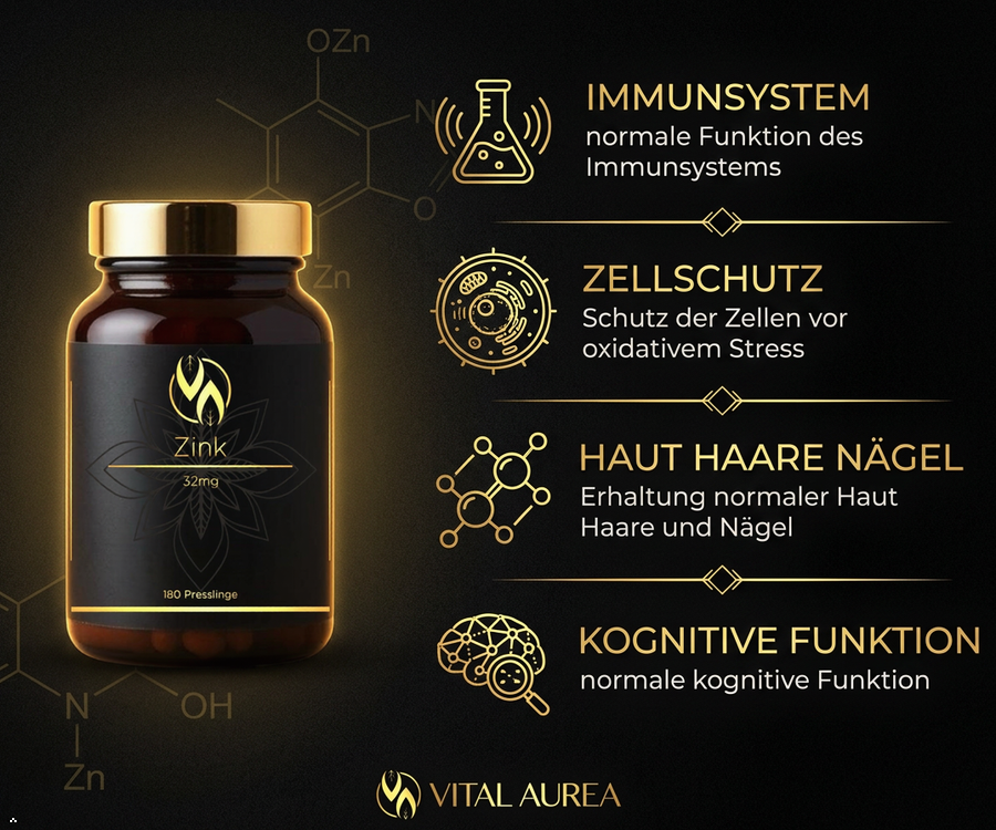 Zink 32mg Presslinge für Immunsystem, Zellschutz, Haut Haare Nägel & kognitive Funktion