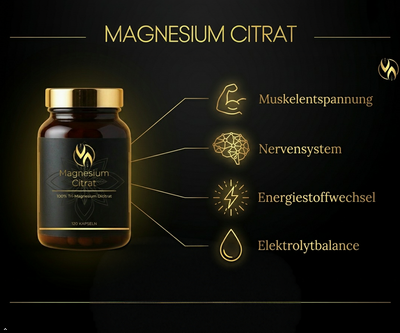 Magnesium Citrat Kapseln für Muskelspannung, Nervensystem, Energiestoffwechsel & Elektrolytbalance