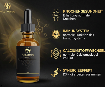 Vitamin D3 + K2 Tropfen für Knochengesundheit, Immunsystem & Calciumstoffwechsel – 50ml Flasche