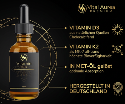 Vitamin D3 + K2 Tropfen in MCT-Öl, hochbioverfügbar, hergestellt in Deutschland